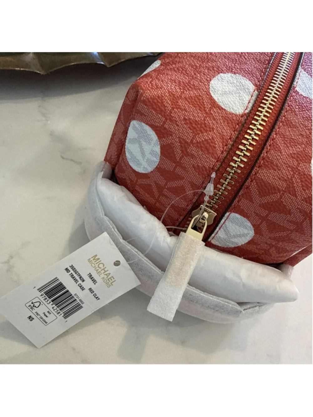 Michael Kors Jet Set Women Polka Dot Signature Logo Travel Case Bag Red Clay New